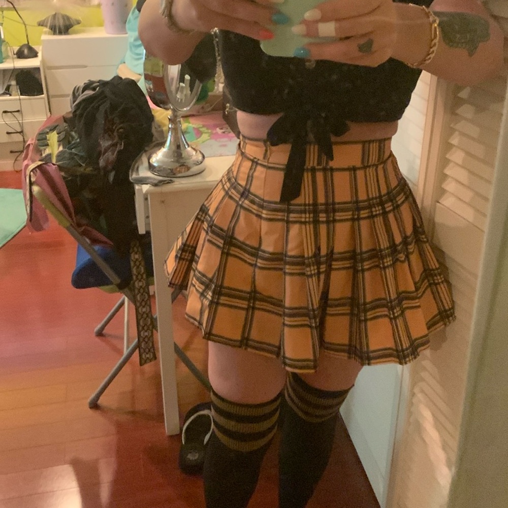 Love Fire Pleated Skater Mini Skirt